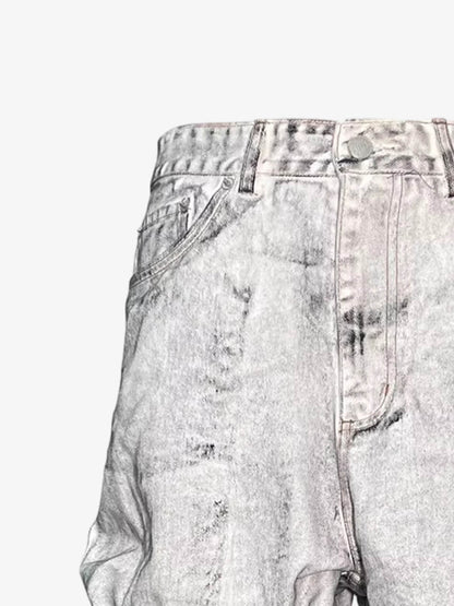 Distressed Ruched Wide Leg Denim Jeans