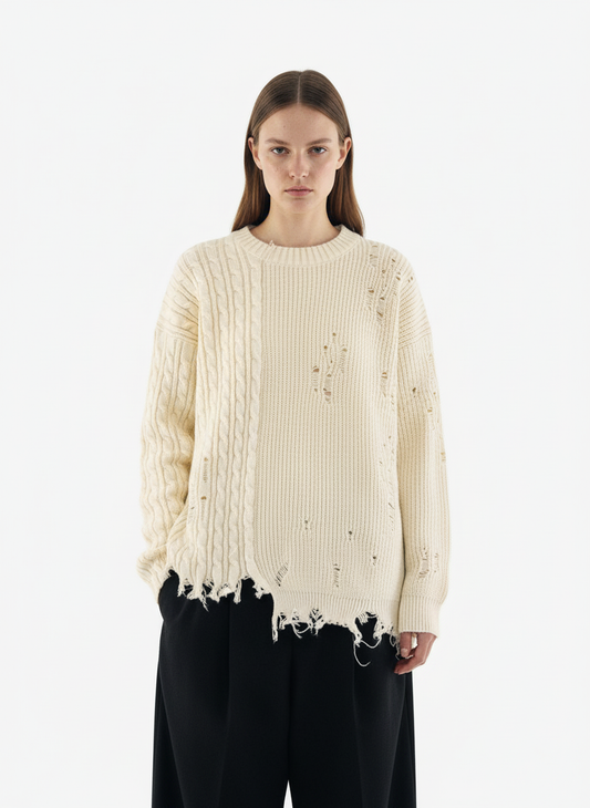 Cable Knit Crochet Hole Sweater