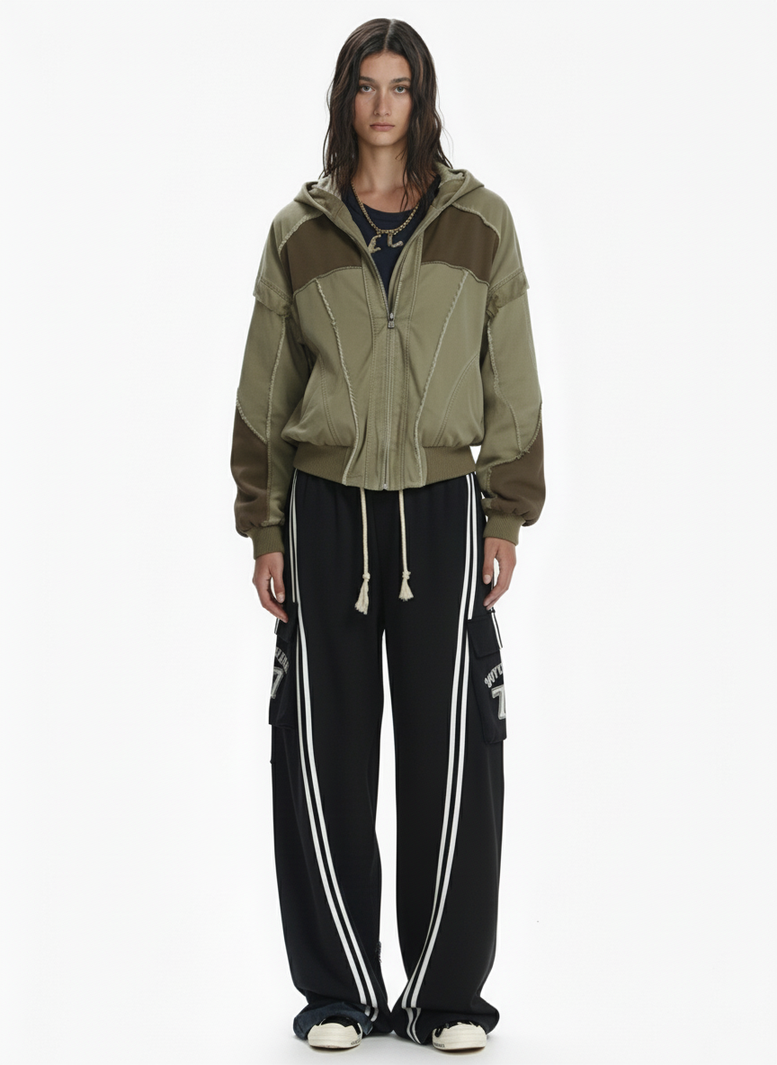 Retro Workwear Patchwork Hooded Utility Jacket