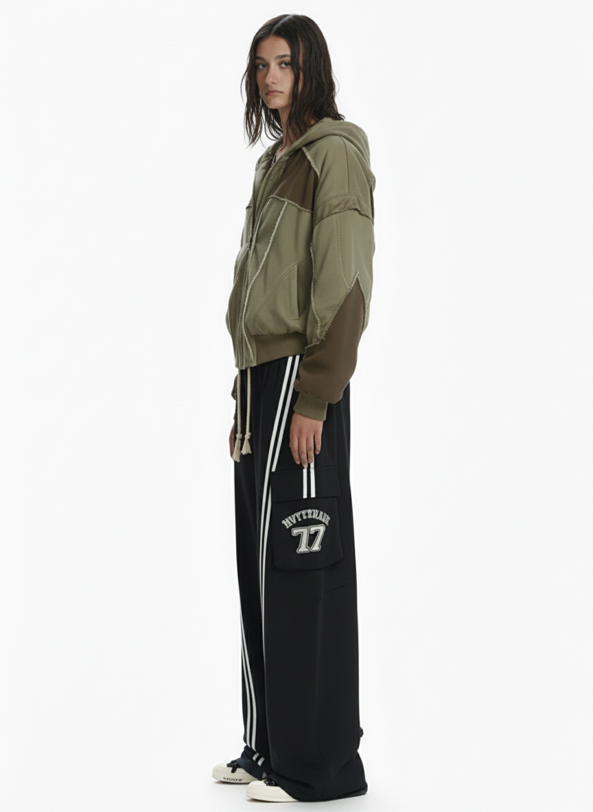 Retro Workwear Patchwork Hooded Utility Jacket