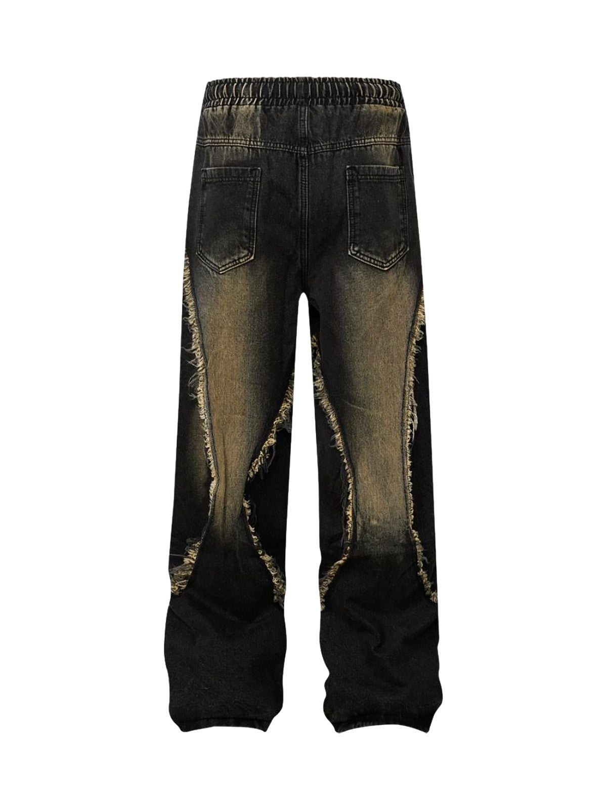 Washed Distressed Raw Edge Drawstring Jeans 