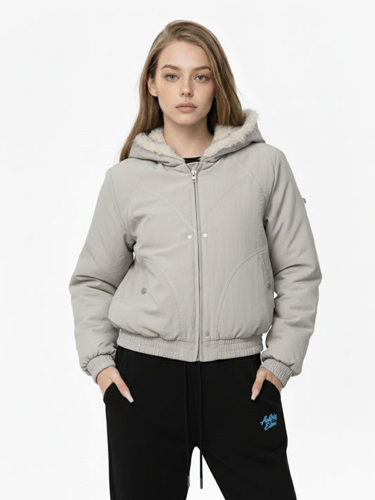 Spliced Fur Hooded Quilted Jacket - 2285