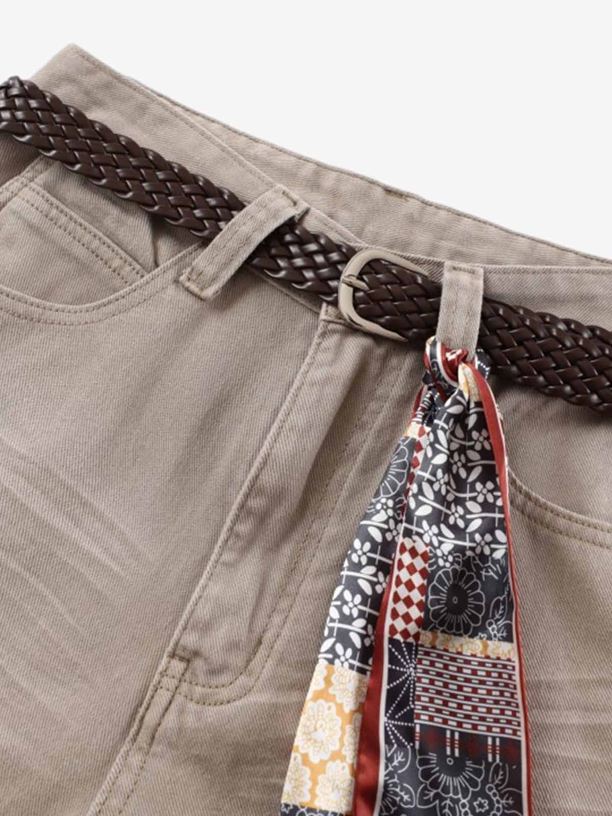 Cotton Wide Leg Pants with Belted Scarf Detail - Comfortable High Waist Culottes for Women 