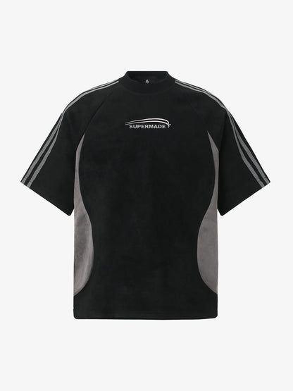 Cotton Blend Oversized Sport T-Shirt with Contrast Panels and Logo Print?