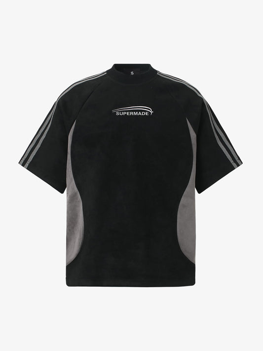 Cotton Blend Oversized Sport T-Shirt with Contrast Panels and Logo Print?