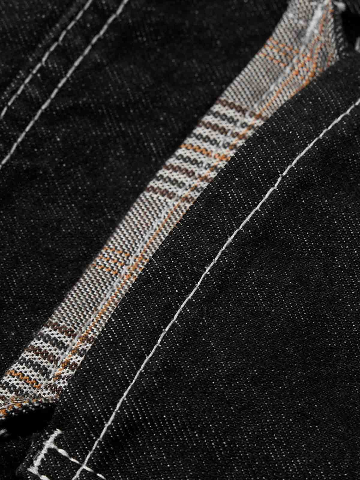 Vintage Plaid-Trim Tape-Belt Jeans 