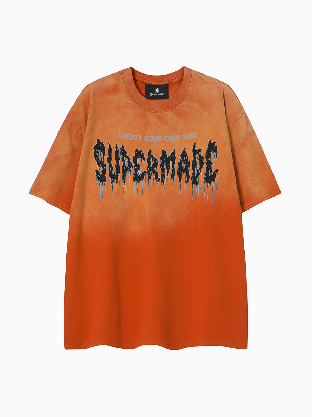 Cotton relaxed washed gradient orange short-sleeved T-shirt, adorned with Gothic logo print?