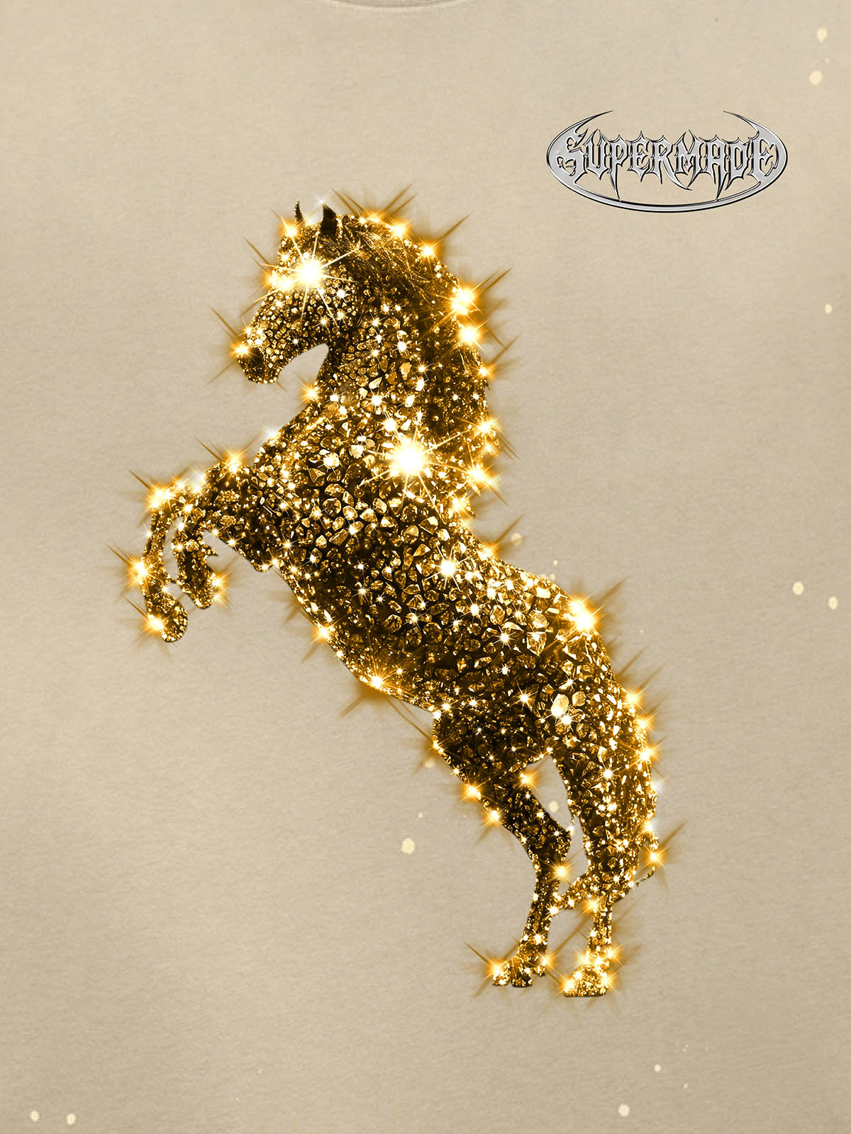 Unisex Washed Ink Blending Dual Color Cotton Horse Year Embroidered Diamond Horse Element Pattern Short-Sleeve T-Shirt?