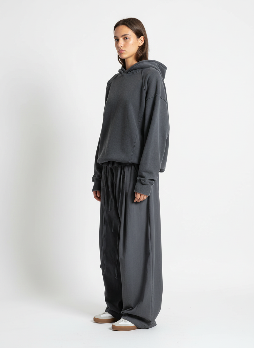Street Ruffled Waist Pleated Drape Balloon Pants