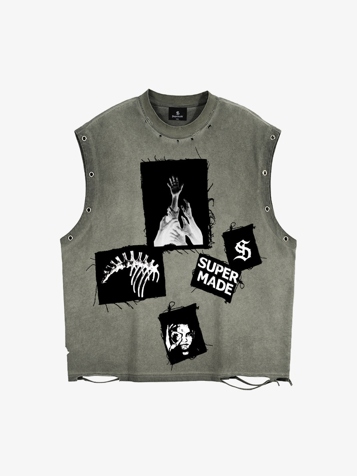 Distressed Sleeveless Crop Top with Barbed Wire Graphic Design 