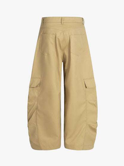 Wide-Leg Cargo Capri Pants with Multiple Pockets 