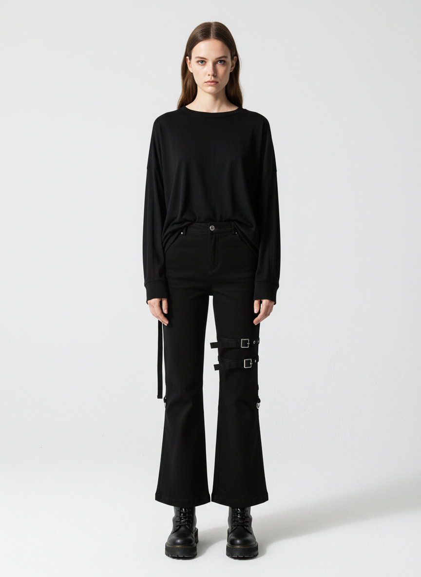 Technical Style Flared Cargo Casual Pants