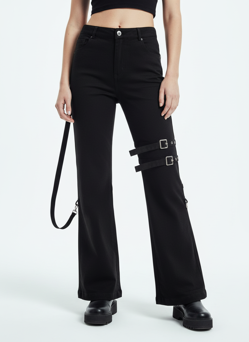 Technical Style Flared Cargo Casual Pants