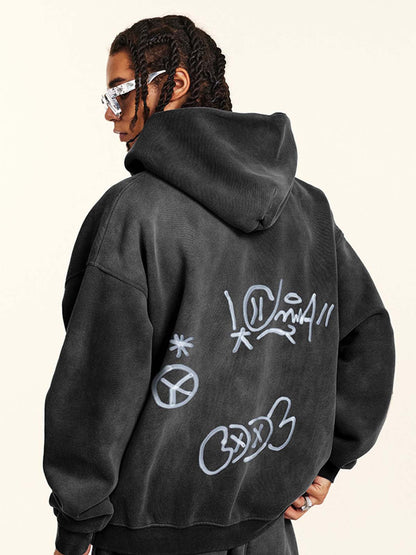 Street Graffiti Spray Print Zip Up Hoodie 