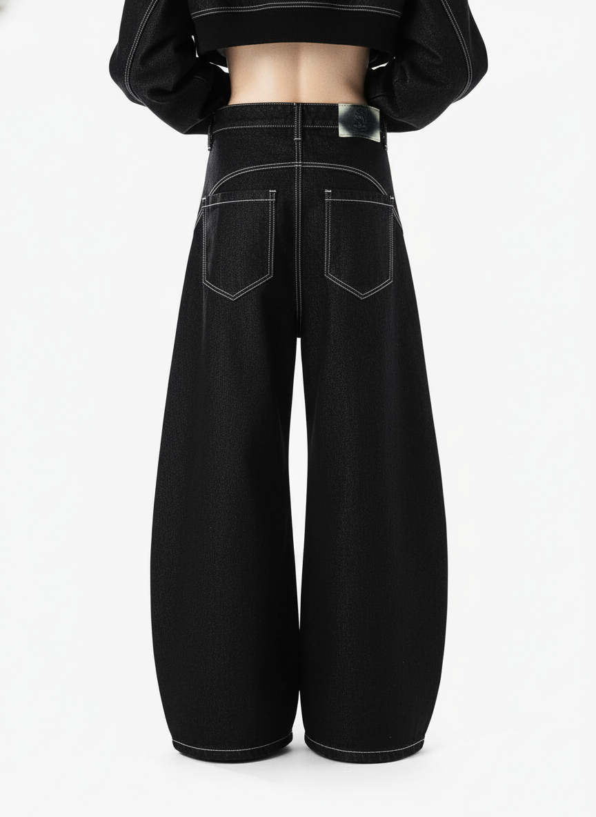 Vintage Contrast Stitch Button-Up Scimitar Jeans