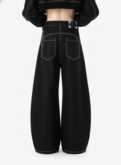 Vintage Contrast Stitch Button-Up Scimitar Jeans