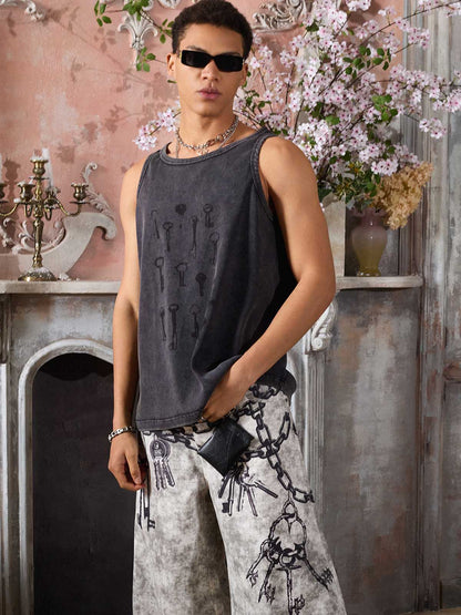 Supermade Washed Distressed Key Print Vest?