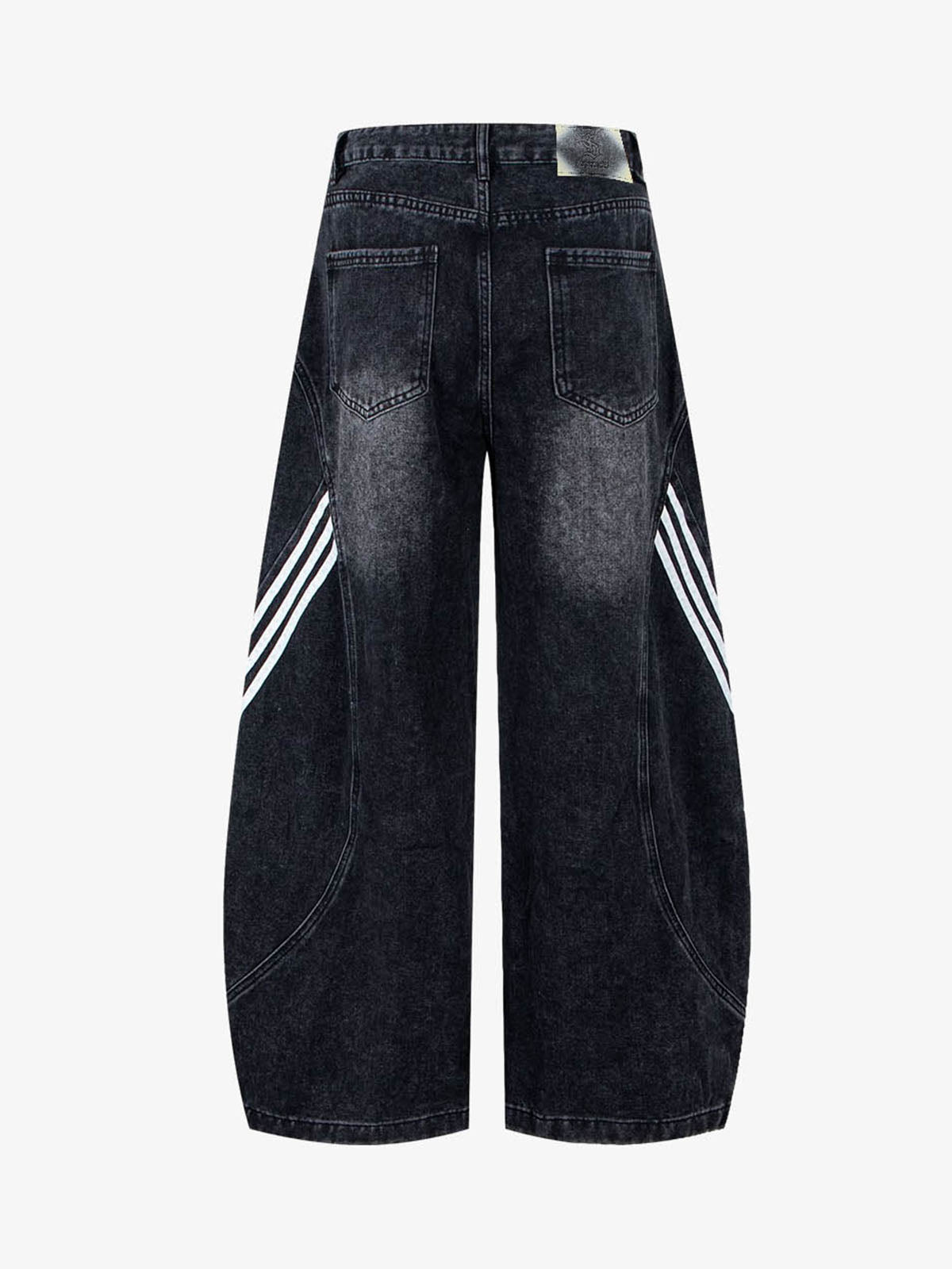 Denim Wide Leg Cropped Pants with White Stripe Design High Waist Fashion Trousers for Women 