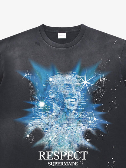thesupermade-“Nostalgia-themed”dreamy starlight Kobe elements street retro ink Splatter Paint pattern T-shirt 