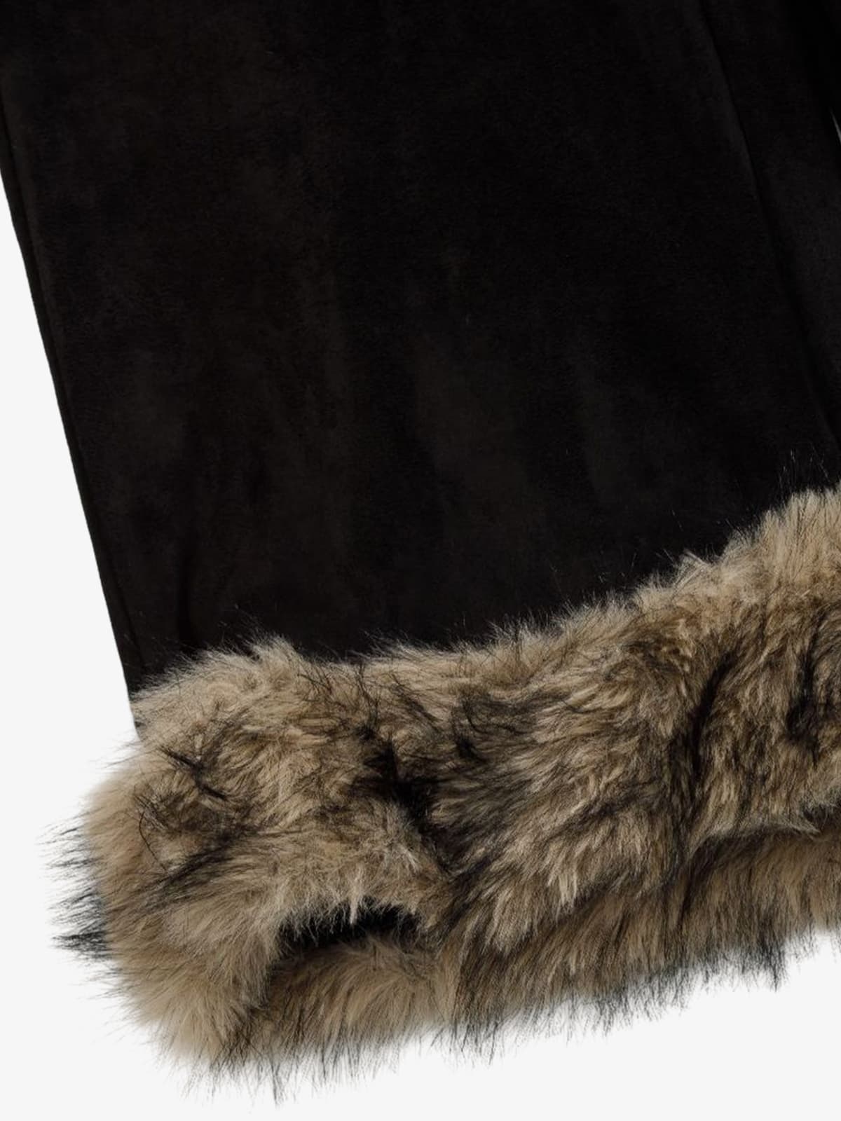 Retro Faux Fur Hem Wide-Leg Pants 