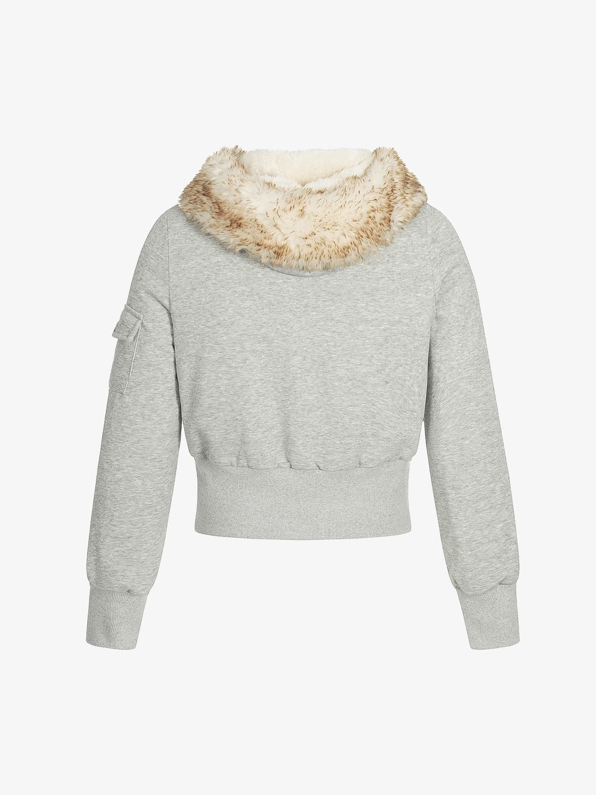 Retro Faux Fur Collar Fleece Zip Up Hoodie Jacket 