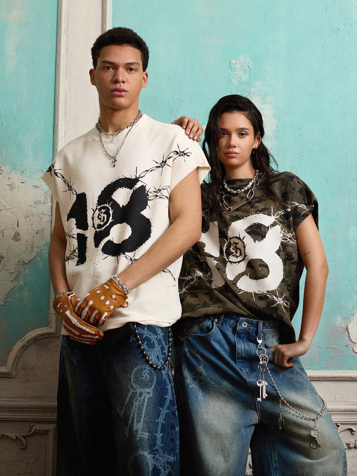 Supermade Waffle Thorn Print Sleeveless T-Shirt?