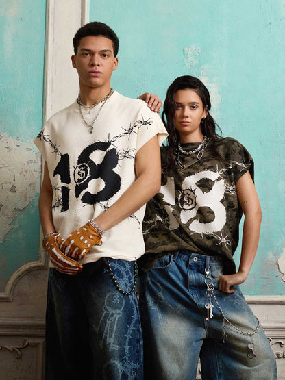 Supermade Waffle Thorn Print Sleeveless T-Shirt?