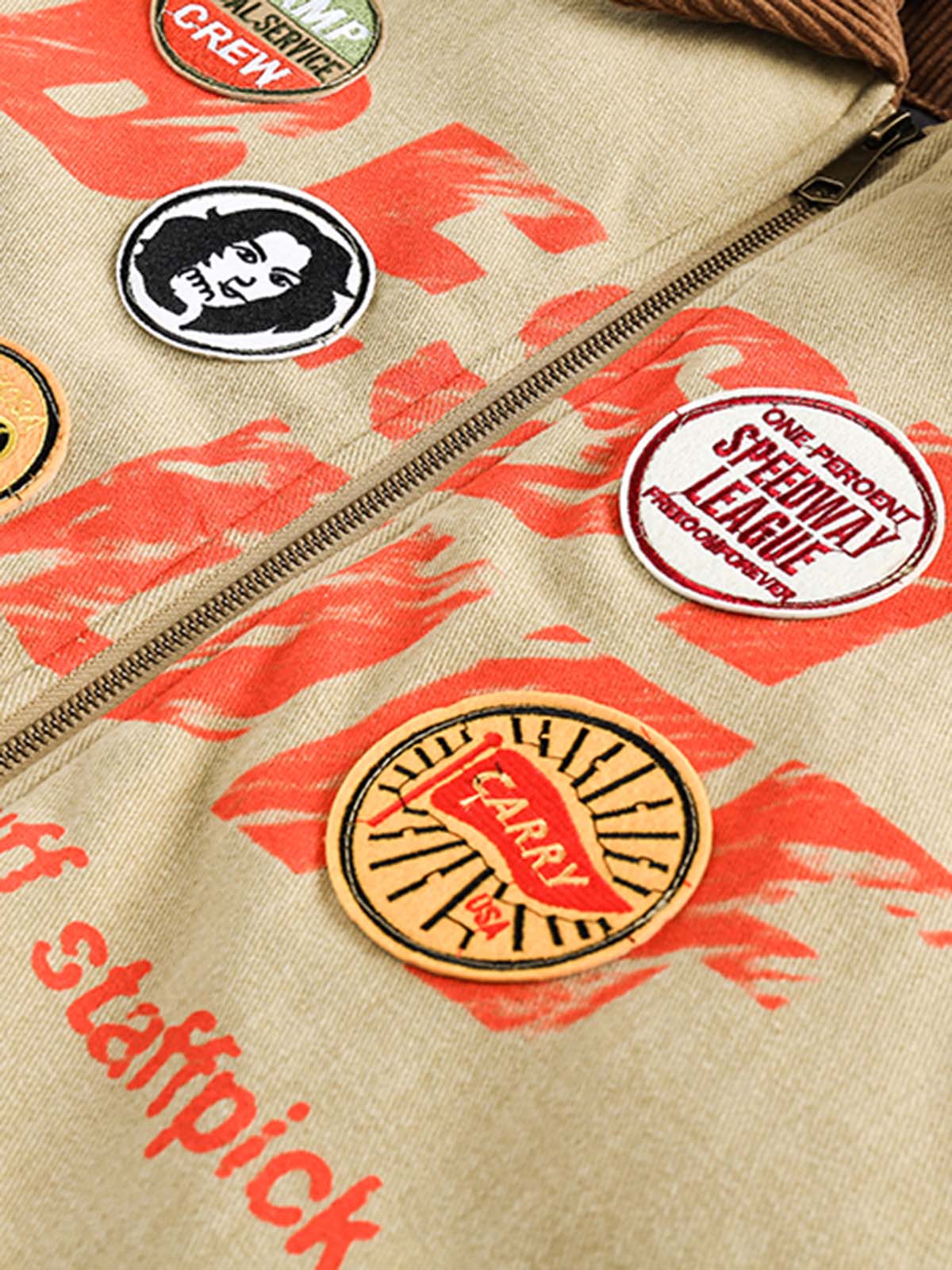 Embroidery Patchwork Print Stand Collar Quilted Barn Jacket 