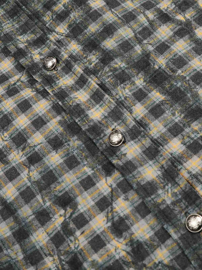 Vintage Washed Plaid Cropped Shirt Jacket