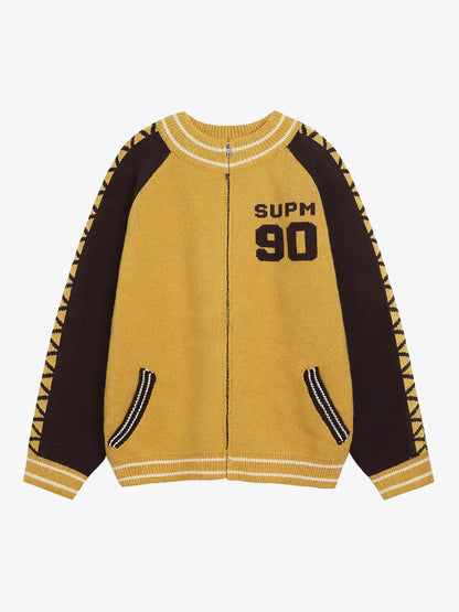 Stylish Contrast Panel Zip-Up Sweater for Casual Wear 