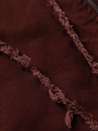 Thesupermade Washed Distressed Fur Hooded Jacket 