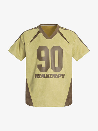 Suede 90 Digital Printed V-Neck Short Sleeve T-Shirt 