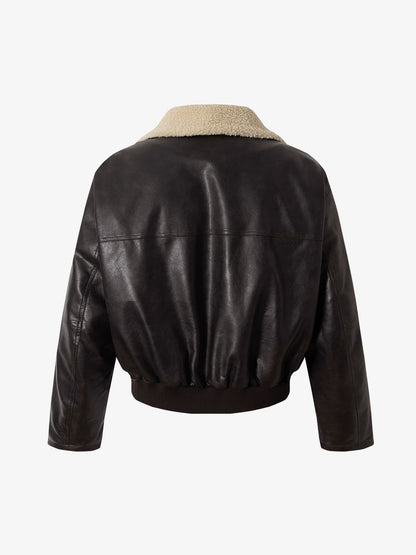 Vintage Shearling Collar Quilted Leather Jacket