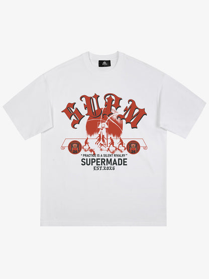 thesupermade-Cotton Basketball Graphic T-Shirt with "Practice Is A Silent Rivalry" Print and Oversized Fit 