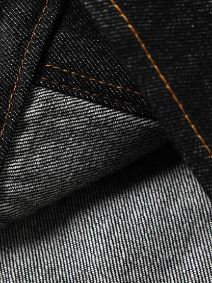 Dark Denim Toggle Button Jacket with Stand Collar and Front Pockets 