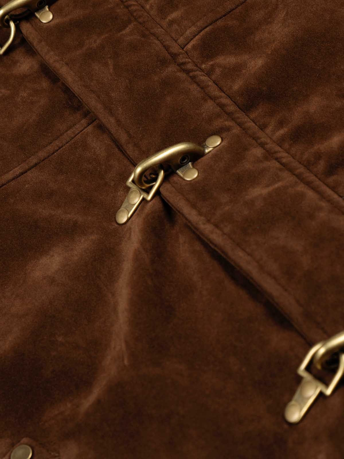 Fur Collar Suede Toggle Closure Padded Bomber Jacket