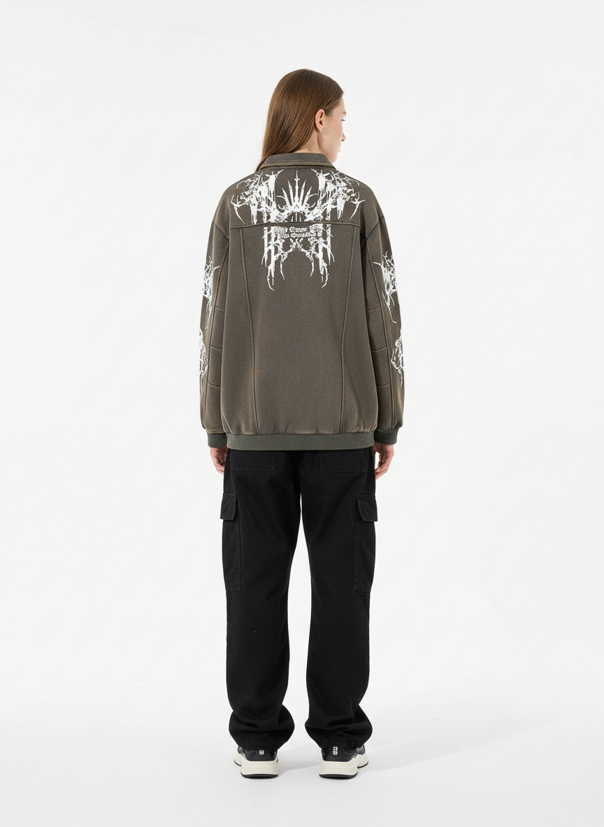 Street Washed Distressed Dark Skeletons Print Hoodie