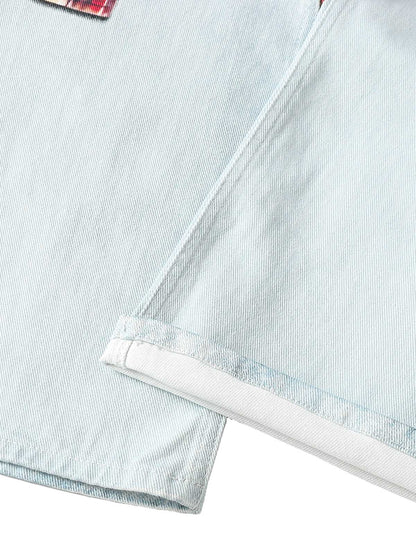 Plaid Print Baggy Jeans 