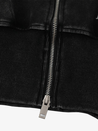 Dark Print Cardigan Cropped Hoodie