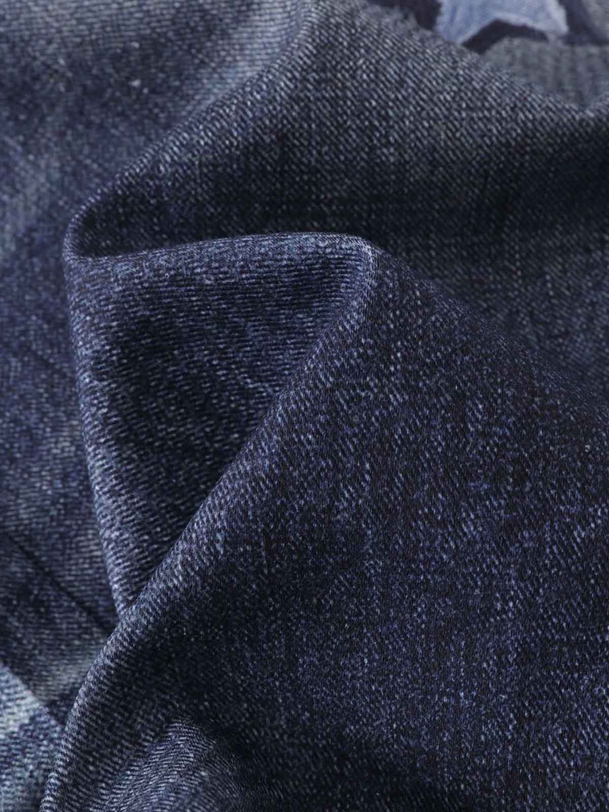 Denim Patchwork Wide Leg Jeans with Graphic Appliques and Distressed Details?