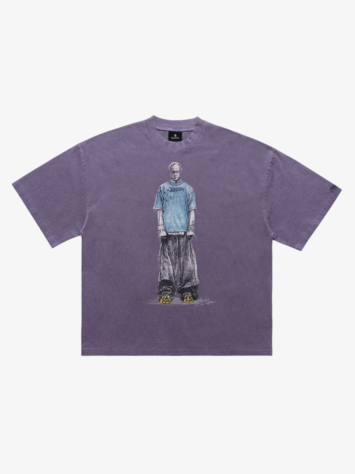 300G Jade Pattern Dyed Cotton Oversized T-Shirt with Skeleton Graphic Print Streetwear?