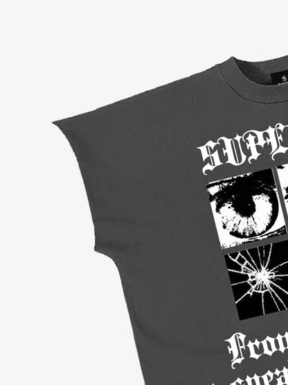 Oversized Crop Top with Bold Graphic Print and Edgy Skeleton Design 