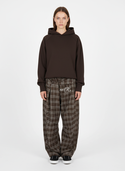 Street Pleated Waistband Plaid Check Barrel Pants
