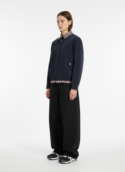 Faux Two-Piece Plaid Layered Workwear Jacket