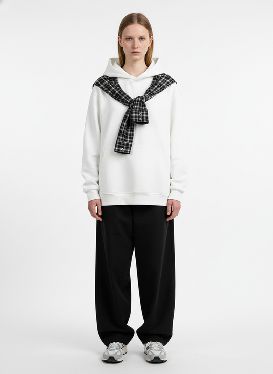 Fake Two-Piece Plaid Shirt Scarf Design Hoodie