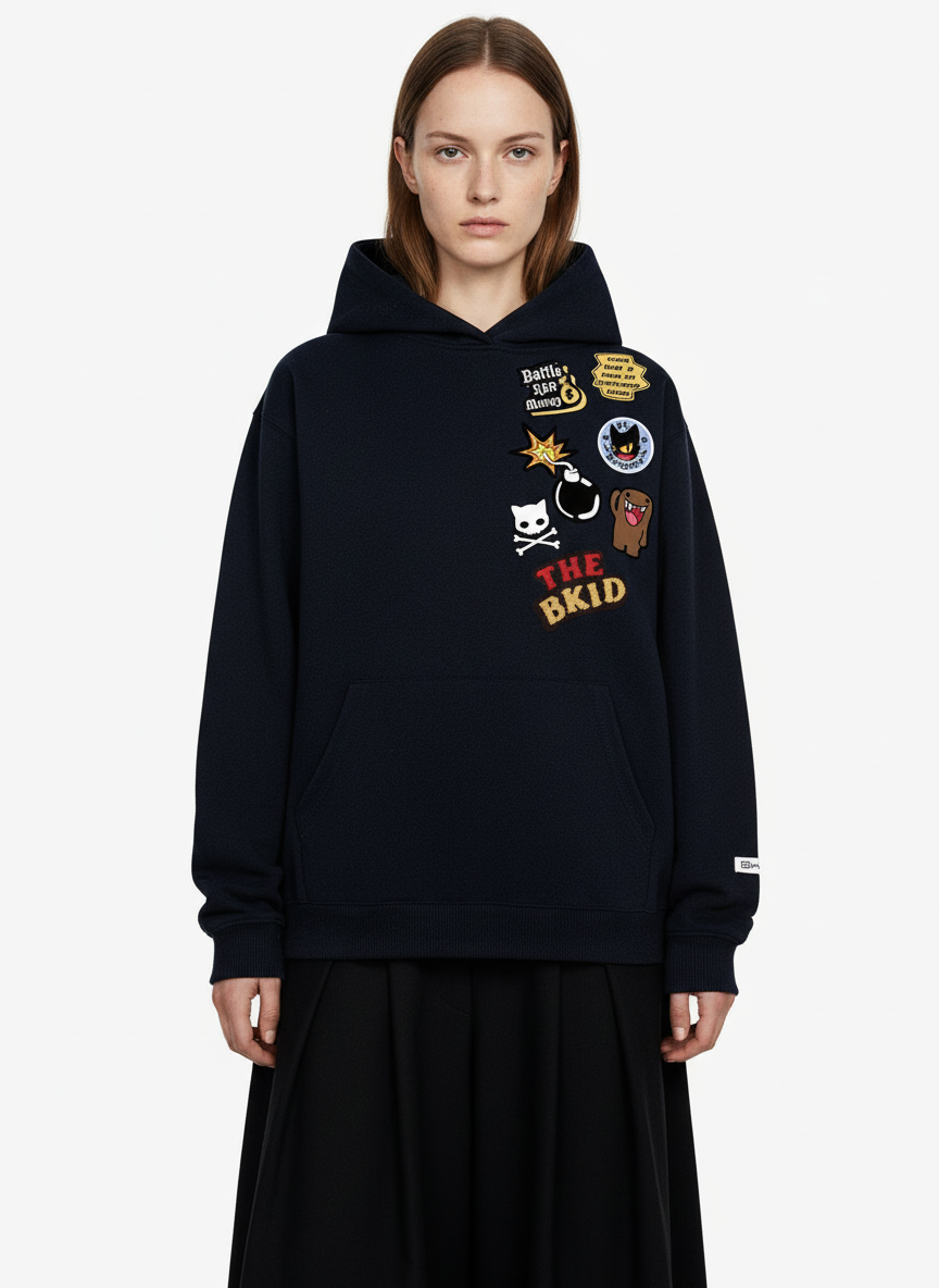 Street Embroidered Letter Badge Hoodie