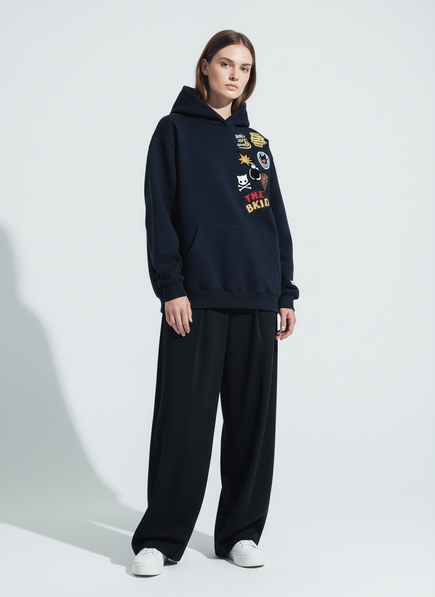 Street Embroidered Letter Badge Hoodie