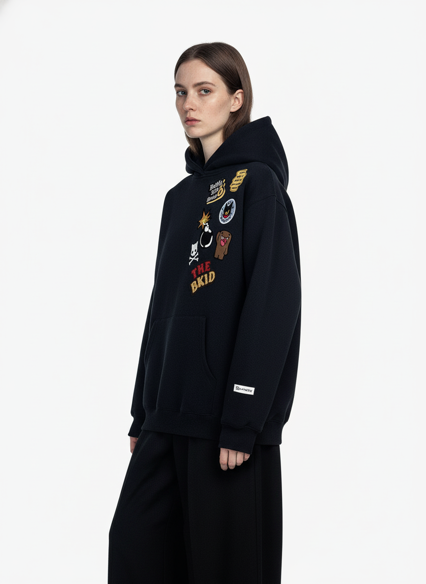 Street Embroidered Letter Badge Hoodie