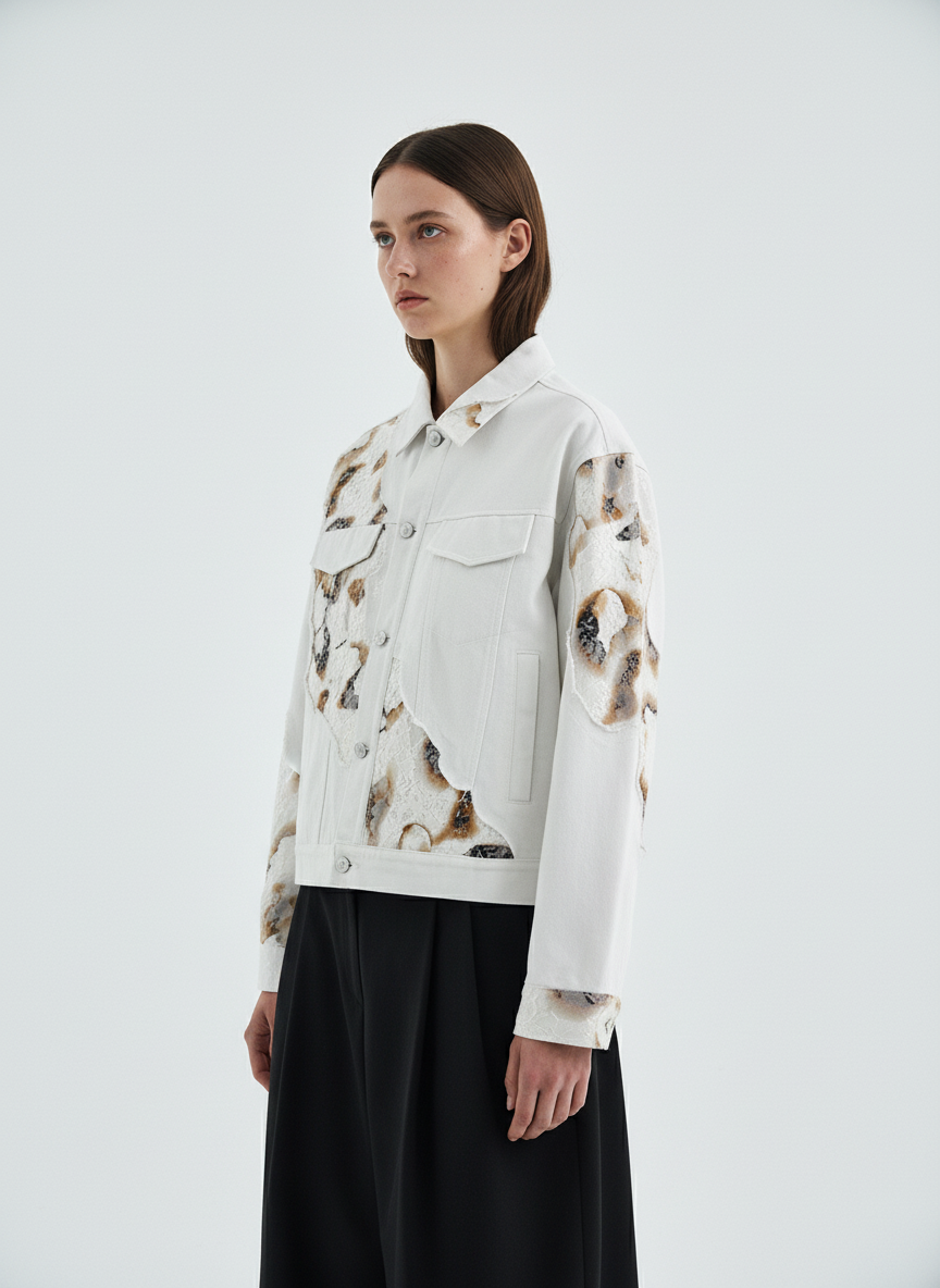 Thesupermade American Retro Lace Patchwork Denim Jacket