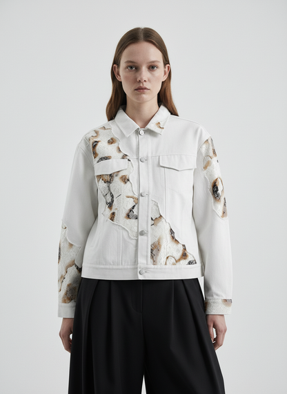 Thesupermade American Retro Lace Patchwork Denim Jacket